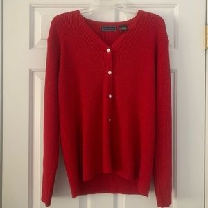 Womens Laura Scott Red “Metallic” Cardigan Sweater
